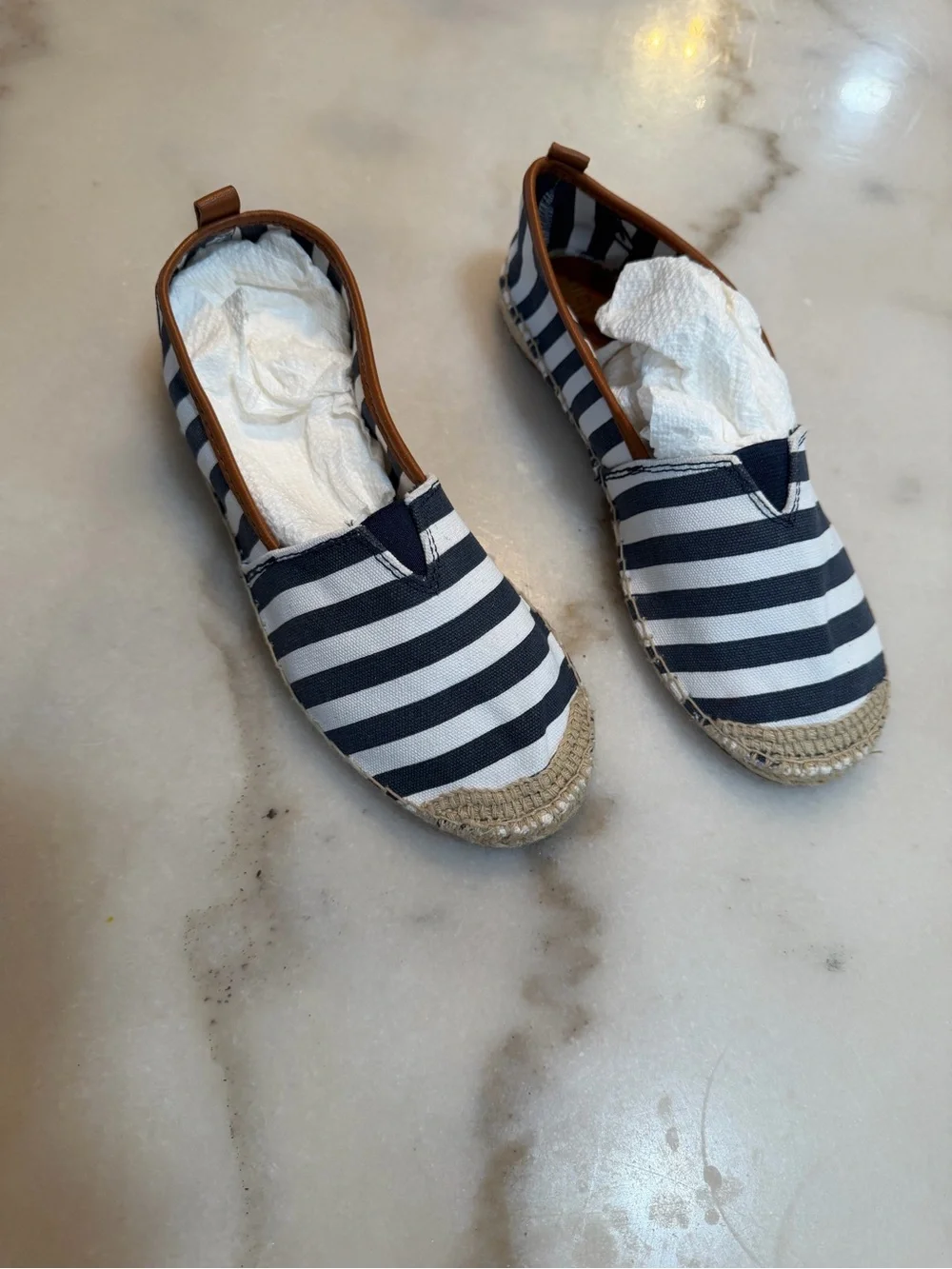 Michael Kors Black and White Striped Espadrille Insole with Tan Trim
